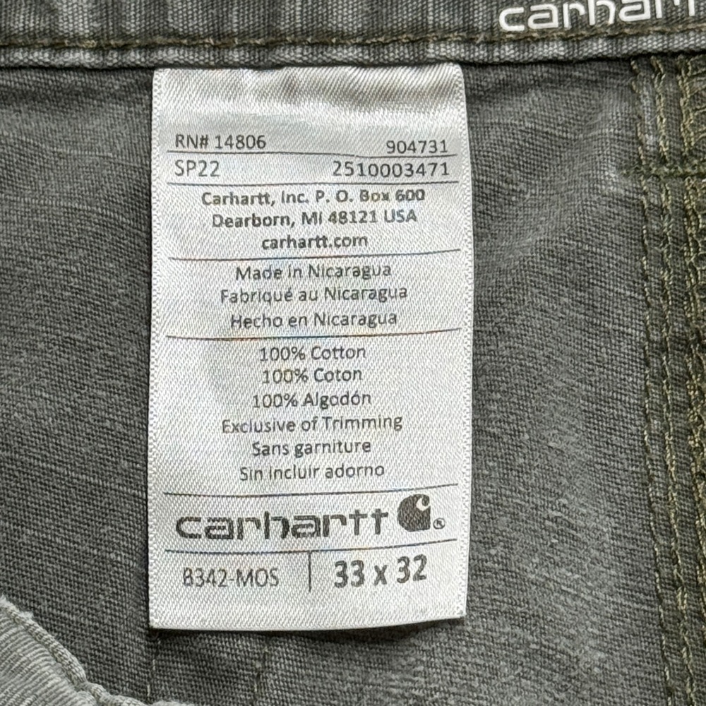 Carhartt Cargo Pants Mens 34x31 Olive Green Double Knee Ripstop Workwear Utility - Picture 8 of 12